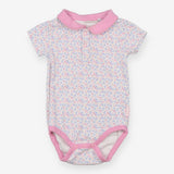 White Floral Bodysuit Pink Collar