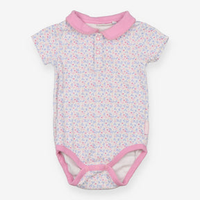 White Floral Bodysuit Pink Collar