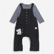 Dungaree Cord Grey Rabbit with Striped Bodysuit