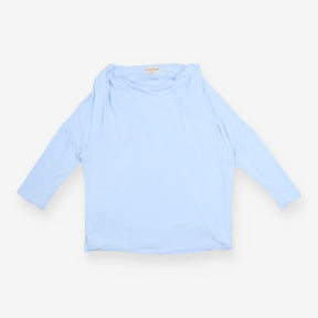 Draped Top Pale Blue Cowl Neck Three Quarter Sleev