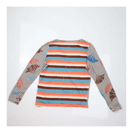 Multicolour Striped Leaf Print Long Sleeve Top