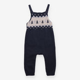 Dungarees blue xmas trees knitted