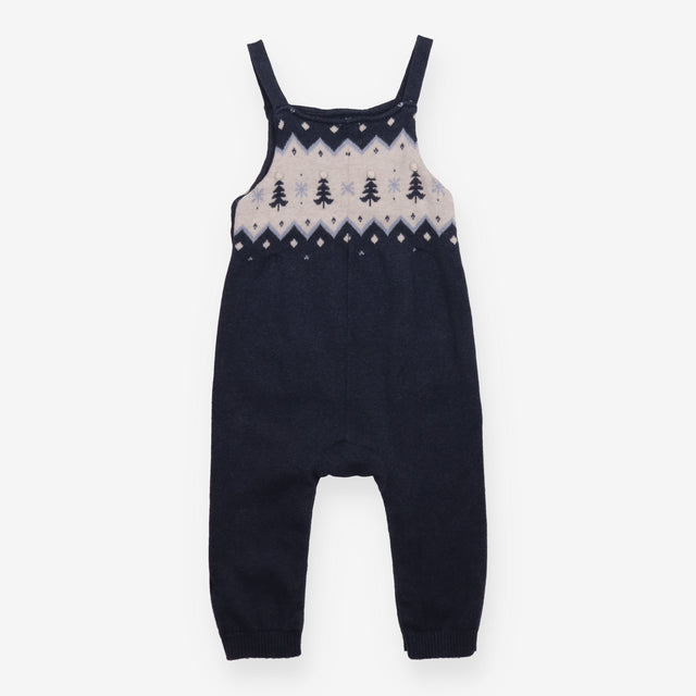 Dungarees blue xmas trees knitted