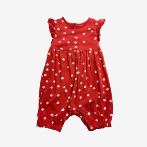 Red Jersey Romper with White Spots