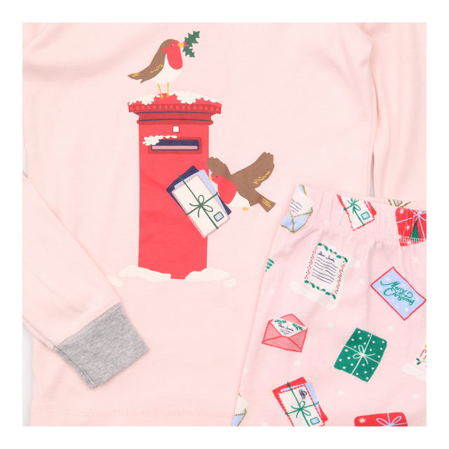 Pyjamas pink festive robin postbox
