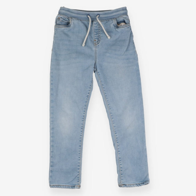 Pull on light wash jeans with glitter toggles