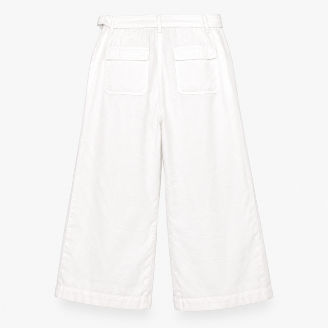 Trousers White Linen Wide Leg Belted