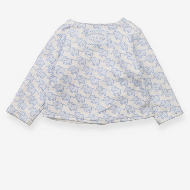 Reversible cardigan white with blue elephants 