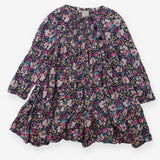 Dress floral LS smocked navy blue