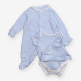Sleepsuit bodysuit and hat blue stripe