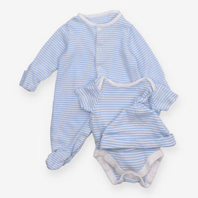 Sleepsuit bodysuit and hat blue stripe