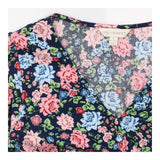  Dress Navy V-Neck Puff Sleeve Pink Flora