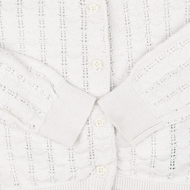 Cardigan white lacey flower buttons