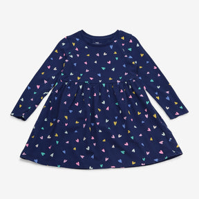 Dress Long Sleeved Navy Multicolour Hearts