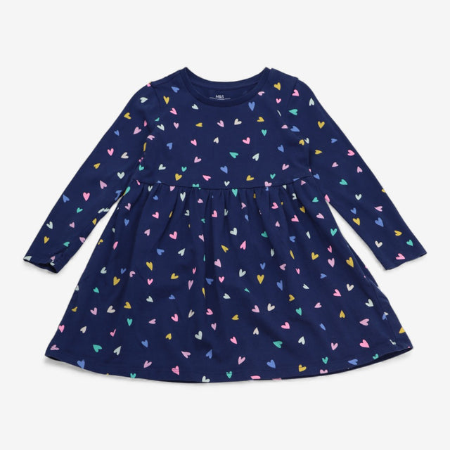 Dress Long Sleeved Navy Multicolour Hearts