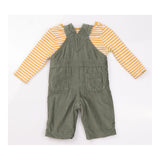 Outfit green cord dungarees tractor yellow stripe 