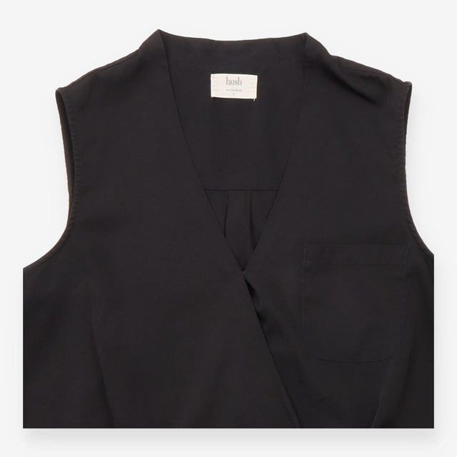 Black Sleeveless Crossover V Neck Wrap Front Blous
