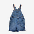 Denim shortie dungarees with red and white straps