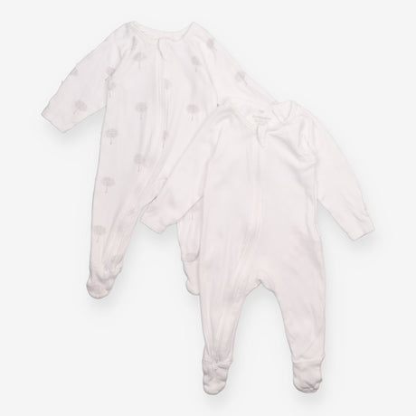 Sleepsuits Zip Up White Tree Print 2 Pack