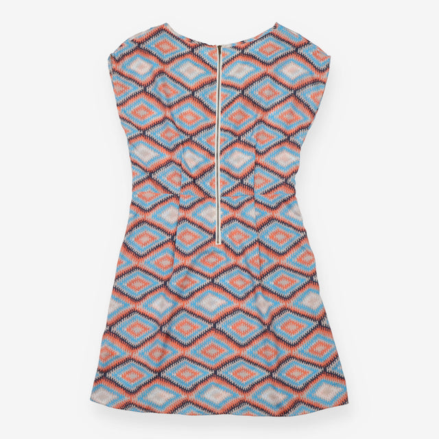 Dress Orange Blue Geometric Print Fit And Flare
