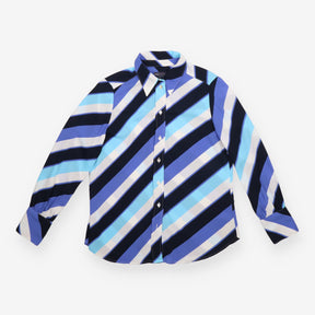 Button Shirt Blue Geometric Stripe Long Sleeve