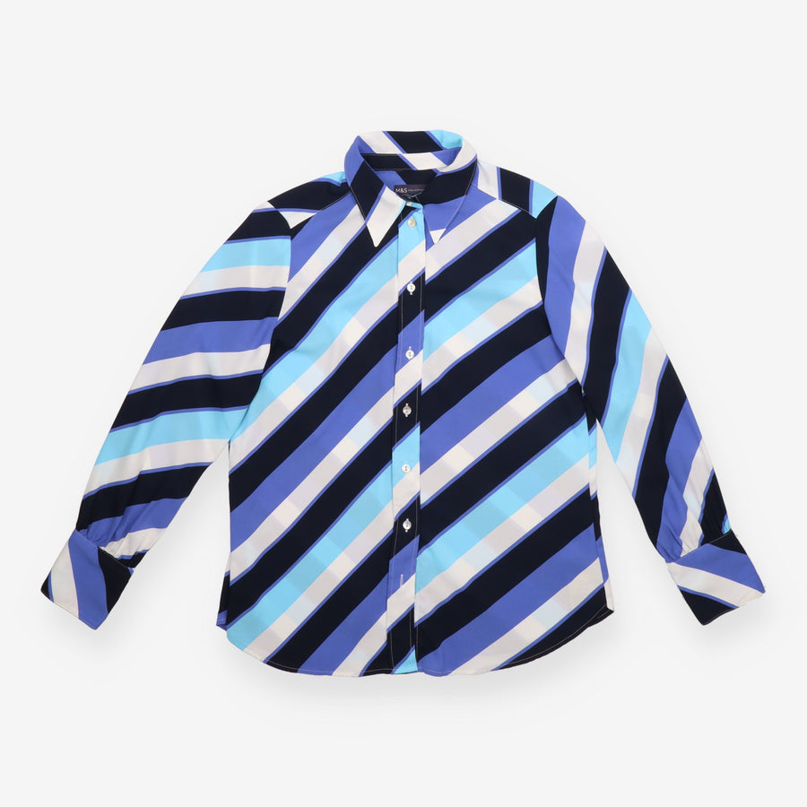 Button Shirt Blue Geometric Stripe Long Sleeve
