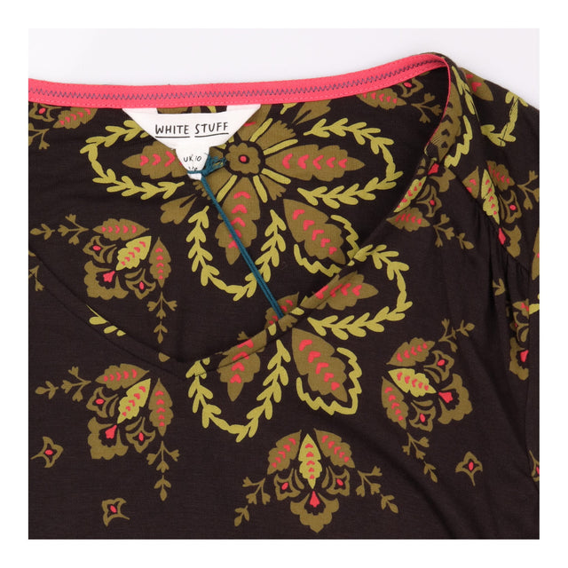Jersey Dress Black Floral Print Stretch Viscose