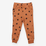 Brown drawstring jogger with black sketch stars