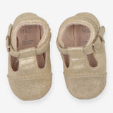 Gold pram shoes with buckles
