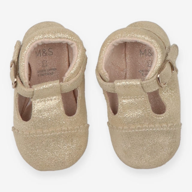 Gold pram shoes with buckles