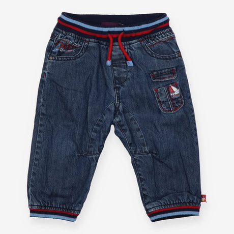 Jeans pull up navy blue and red boat