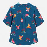 Shirt Blue Parrot Print Short Sleeve