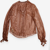 Bronze Metallic Sheer Silk Blend Tie Neck Pleated 