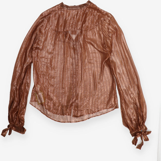 Bronze Metallic Sheer Silk Blend Tie Neck Pleated 