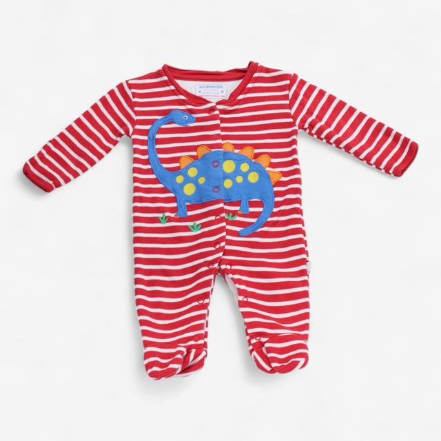Sleepsuit Red and White Stripe Dinosaur Applique