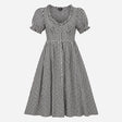 Dress Black White Gingham Cotton Puff Sleeve Midi 