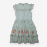 Dress green embroidery skirt and yolk netting