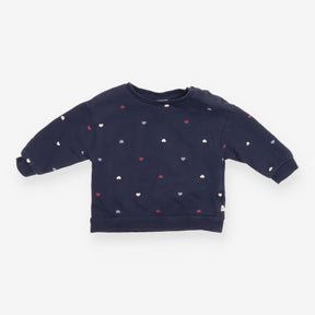 Sweatshirt Long Sleeve Heart Print Navy