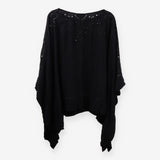 Theory Black Broderie Poncho Top Boho Chic Size 10