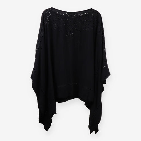 Theory Black Broderie Poncho Top Boho Chic Size 10