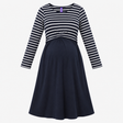 Navy Striped Empire Waist 3/4 Sleeve Maternity Dre