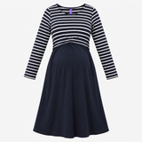 Navy Striped Empire Waist 3/4 Sleeve Maternity Dre