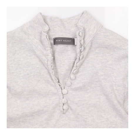Ribbed Top in Grey with Covered Button Neckline