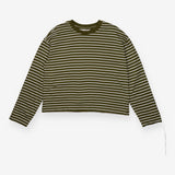 Long‑Sleeve Boxy T‑Shirt, Green & White Stripe