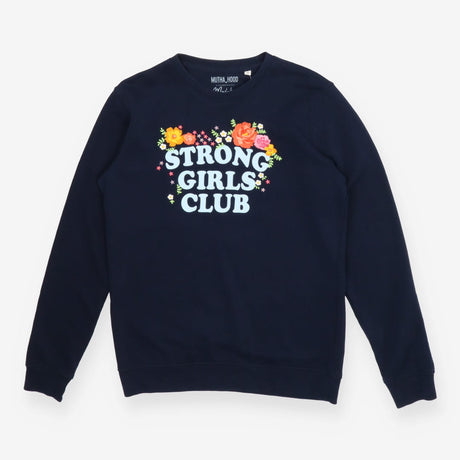 Navy crewneck floral embroidered strong girls club
