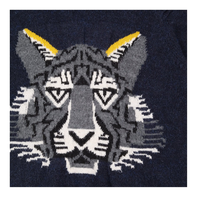 Tiger Jumper Navy Animal Intarsia Long Sleeve