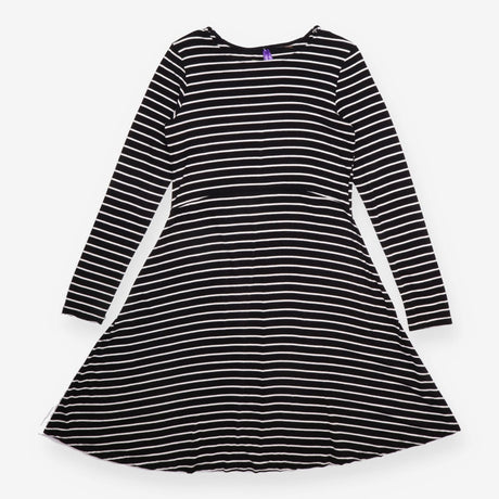 Maternity Dress Black White Stripe Long Sleeve