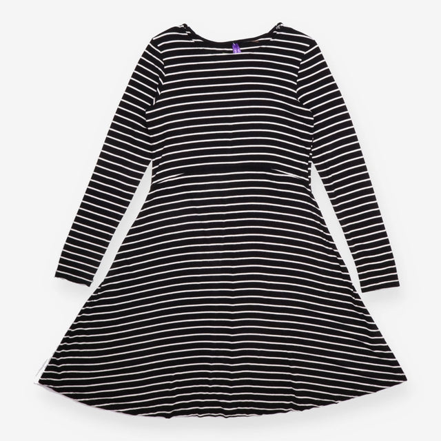 Maternity Dress Black White Stripe Long Sleeve
