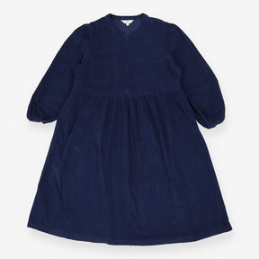 Blue Tiered Cord Dress – Zip Front, Long Sleeve