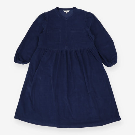 Blue Tiered Cord Dress – Zip Front, Long Sleeve